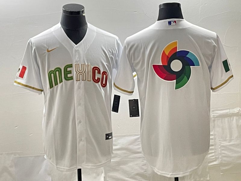 Men 2023 World Cub Mexico Blank White gold Nike MLB Jersey8->more jerseys->MLB Jersey